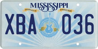 MS license plate XBA036
