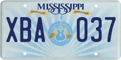 MS license plate XBA037