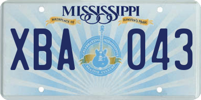 MS license plate XBA043