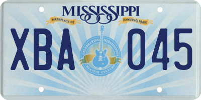 MS license plate XBA045