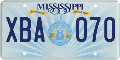MS license plate XBA070