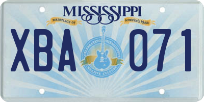 MS license plate XBA071