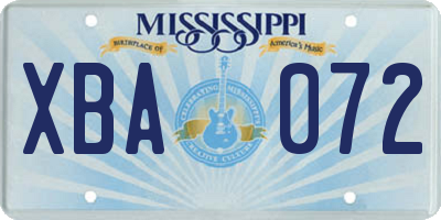 MS license plate XBA072