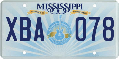 MS license plate XBA078