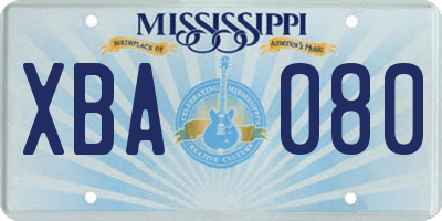 MS license plate XBA080
