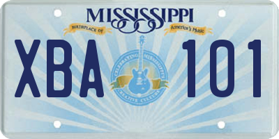 MS license plate XBA101