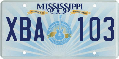 MS license plate XBA103