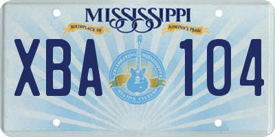 MS license plate XBA104