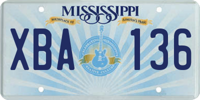 MS license plate XBA136
