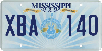 MS license plate XBA140