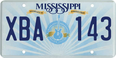 MS license plate XBA143