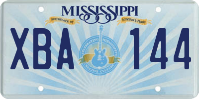 MS license plate XBA144