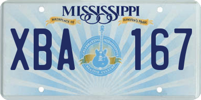 MS license plate XBA167
