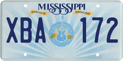 MS license plate XBA172