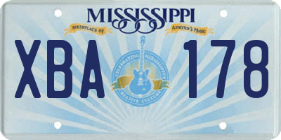 MS license plate XBA178