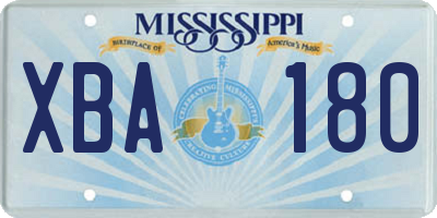 MS license plate XBA180