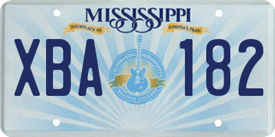 MS license plate XBA182