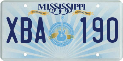 MS license plate XBA190