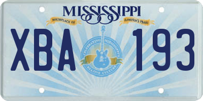 MS license plate XBA193