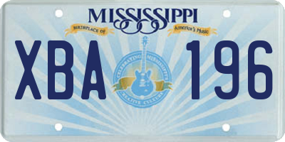 MS license plate XBA196