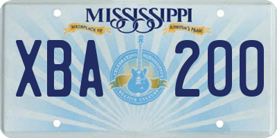 MS license plate XBA200