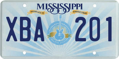 MS license plate XBA201