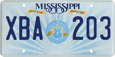 MS license plate XBA203