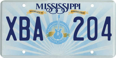 MS license plate XBA204
