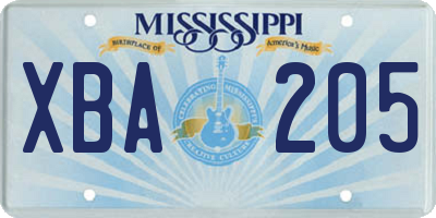 MS license plate XBA205