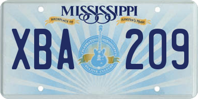 MS license plate XBA209