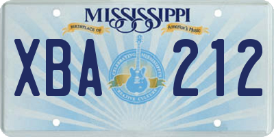 MS license plate XBA212