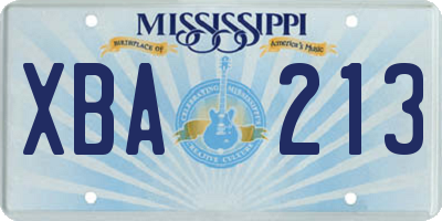 MS license plate XBA213