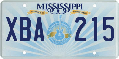MS license plate XBA215