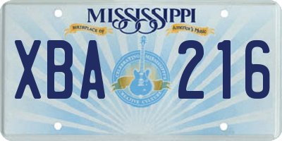 MS license plate XBA216