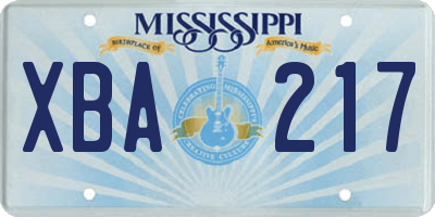 MS license plate XBA217
