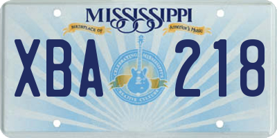 MS license plate XBA218