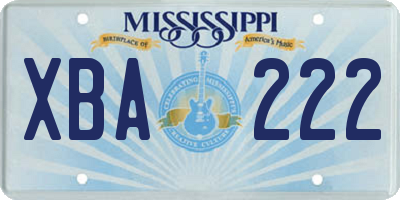 MS license plate XBA222