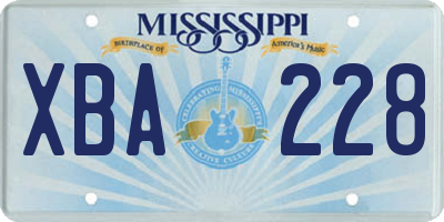 MS license plate XBA228