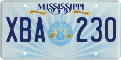 MS license plate XBA230
