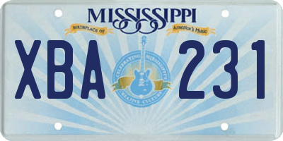 MS license plate XBA231