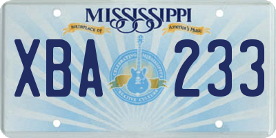 MS license plate XBA233