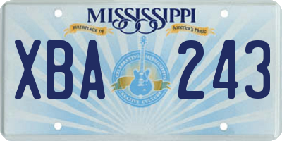 MS license plate XBA243