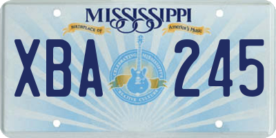 MS license plate XBA245