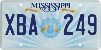 MS license plate XBA249