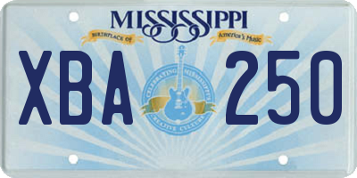 MS license plate XBA250