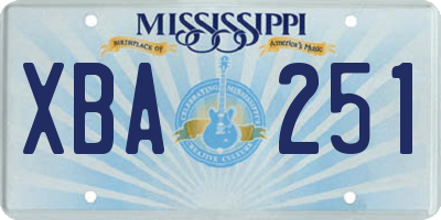 MS license plate XBA251