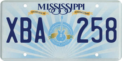 MS license plate XBA258