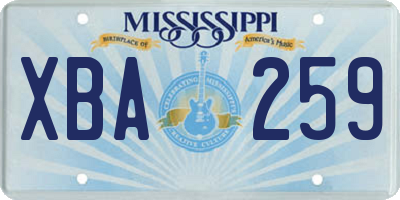 MS license plate XBA259