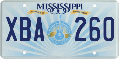 MS license plate XBA260