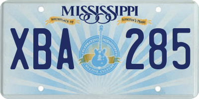 MS license plate XBA285